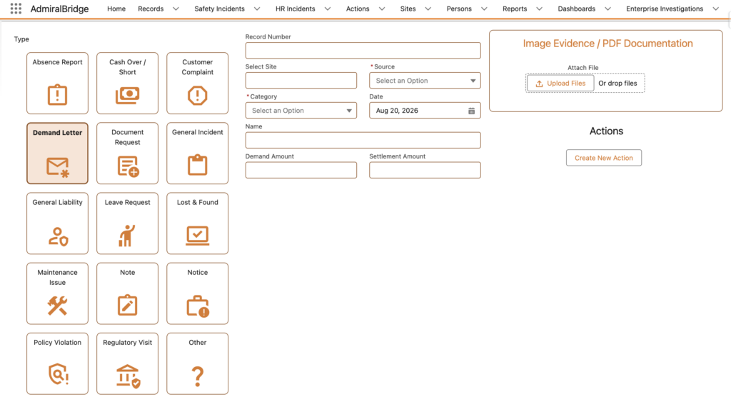 AdmiralBridge Quick reports allow you to capture information in a sigle form.